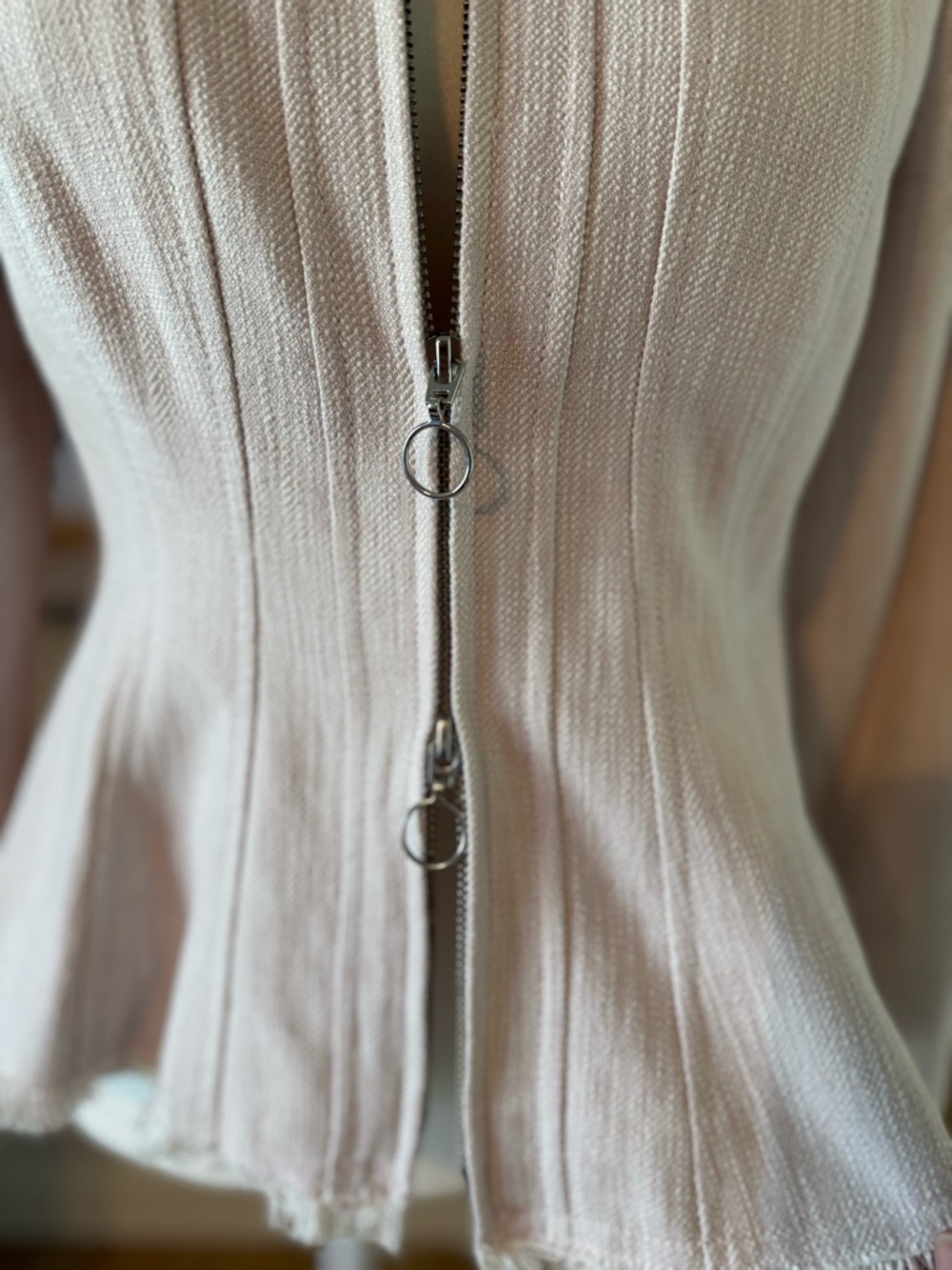 Rebecca Taylor Blush Pink Frayed Trim Zip Jacket - Picture 6 of 14